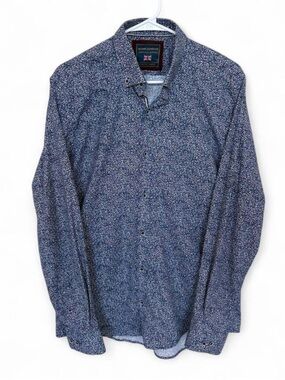 Men's Guide London Floral Print Button Down Long Sleeve Shirt Large Stretch